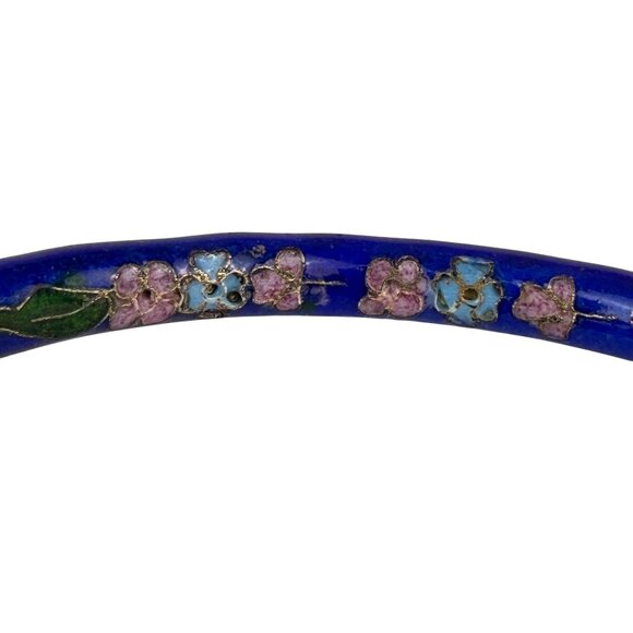 Cloisonné Womens Blue Enamel Floral Bangle Bracelet Various Metal Handmade - Picture 4 of 8